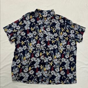 Men's Floral Button-Down Shirt - Navy